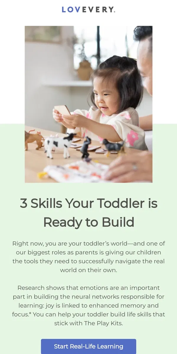 Email from Lovevery. 3 life skills your toddler is ready to start building