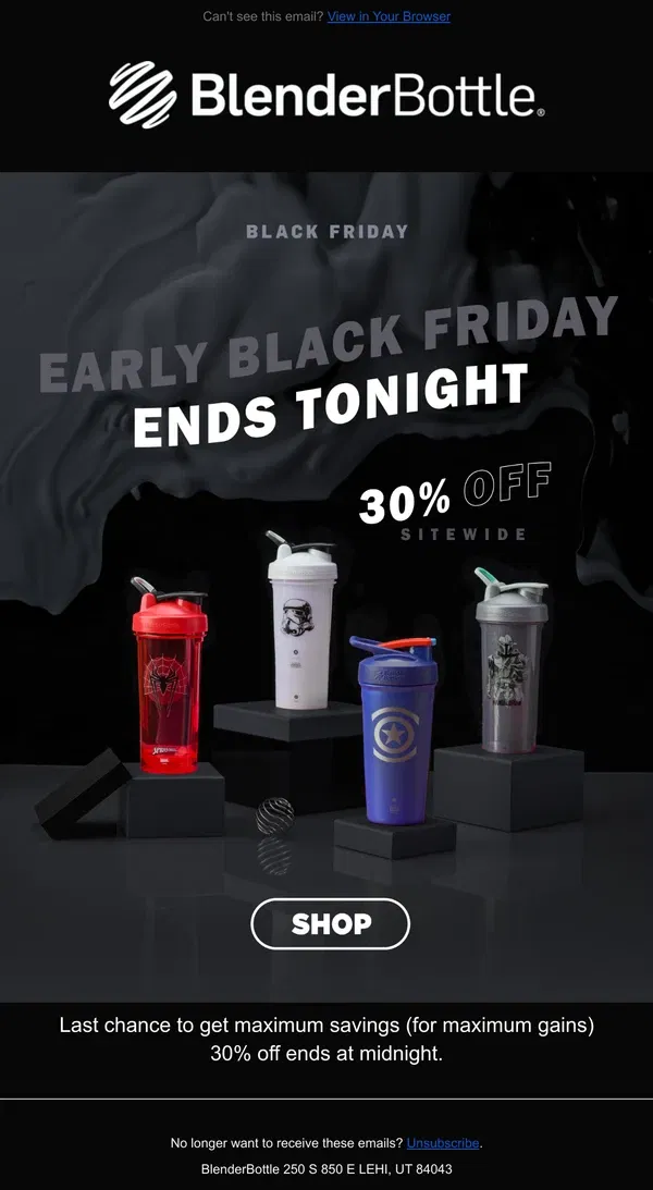 Email from BlenderBottle. 🏃Run! 30% OFF is ending soon!