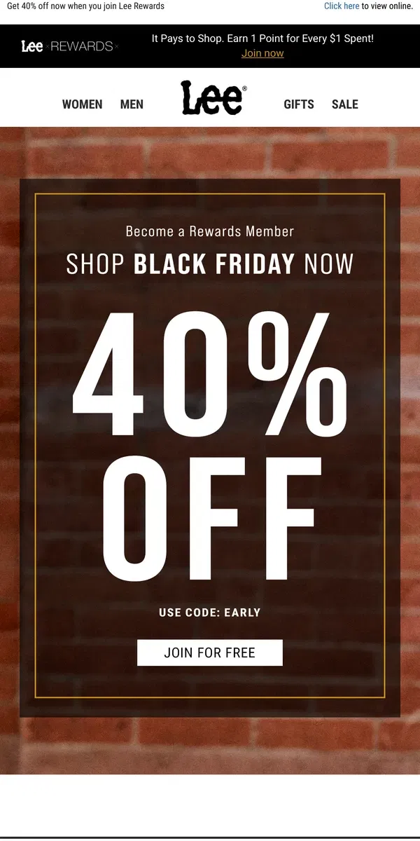 Email from Lee. Happening now, Early Black Friday