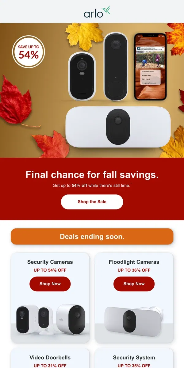 Email from Arlo. Last chance! Get up to 54% off today.