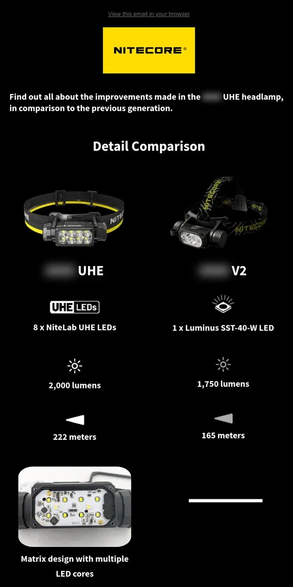 Email from NITECORE. NITECORE HC65 UHE vs. HC65 V2