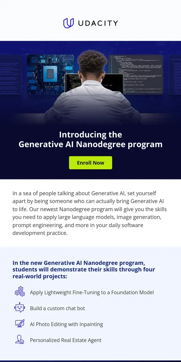 Email from Udacity. New Nanodgree program: Learn GenAI for software development