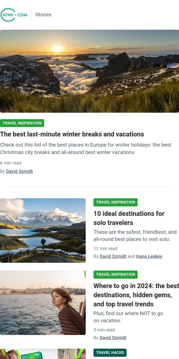 Email from Kiwi.com. Get some inspiration right here for your first vacation of 2024 🛫😍