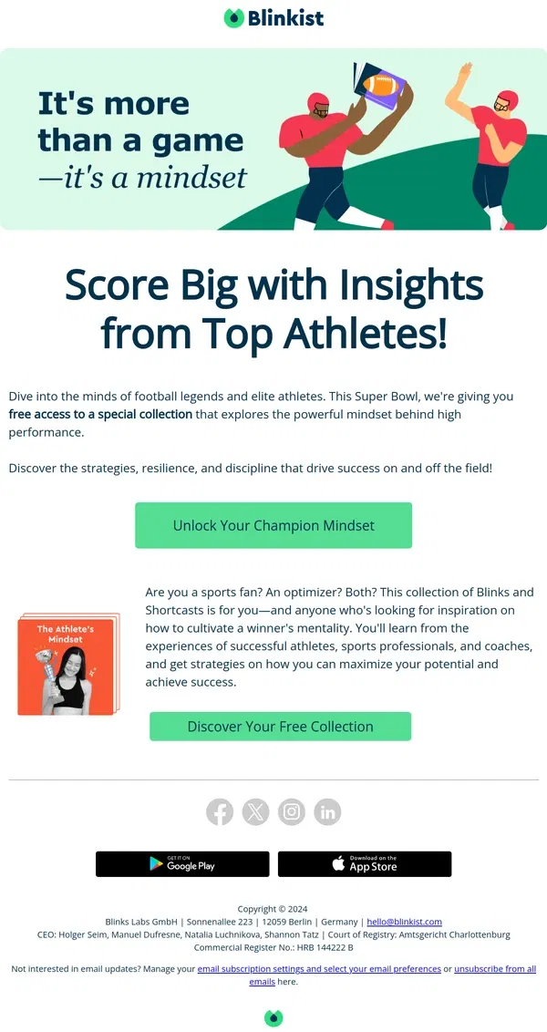 Email from Blinkist. 🏆🏈 Super Bowl Special: Discover the Secrets of Champions!