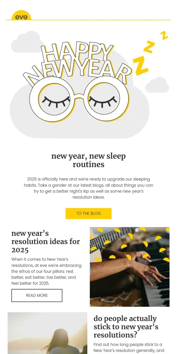 Email from Eve Sleep. new year, new sleep routines