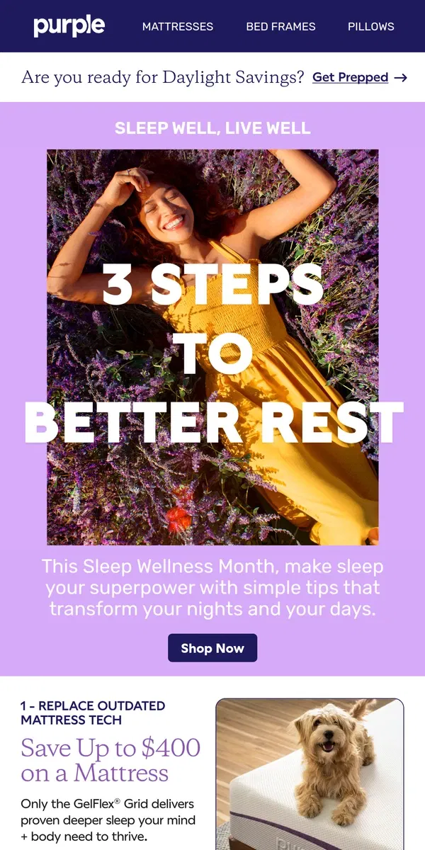 Email from Purple. Up to $400 off a Mattress — Sleep Effortlessly