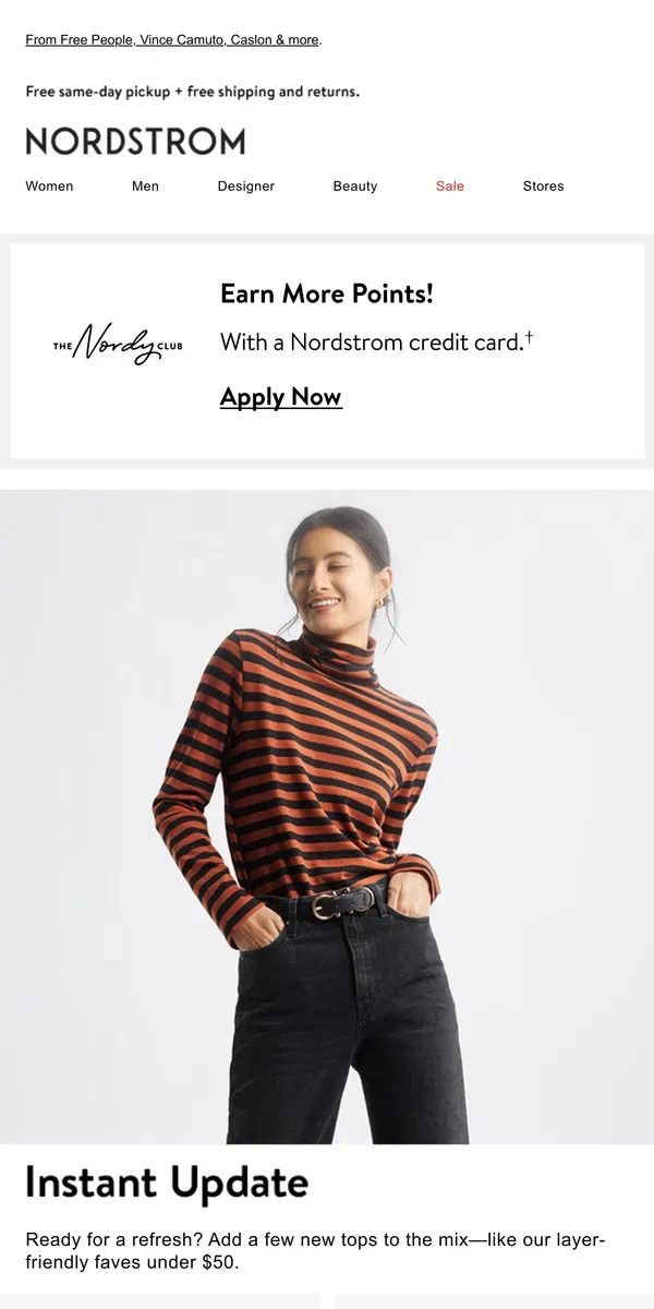 Email from Nordstrom. Fresh tops under $50