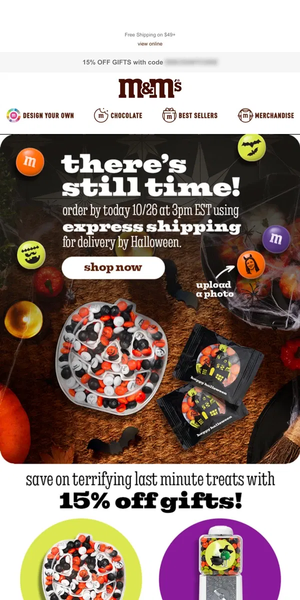 Email from M&M's. No Tricks, Halloween Delivery Ends Today!