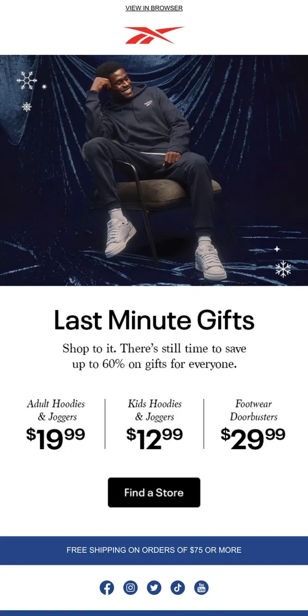 Email from Reebok. Save up to 60% off last minute gifts