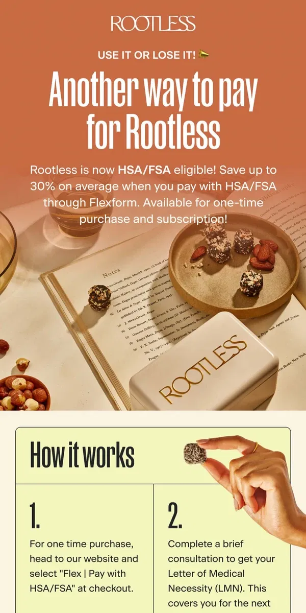 Email from Rootless. Don't Lose your HSA/FSA Savings