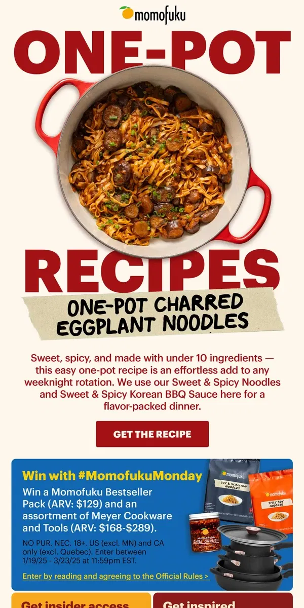 Email from Momofuku. NEW! One-Pot Charred Eggplant Noodles