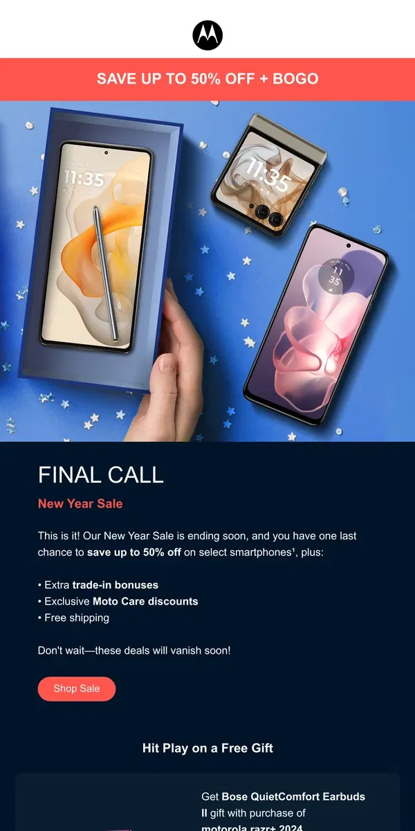 Email from Motorola. 🚨 Final Call: New Year Sale Ending!