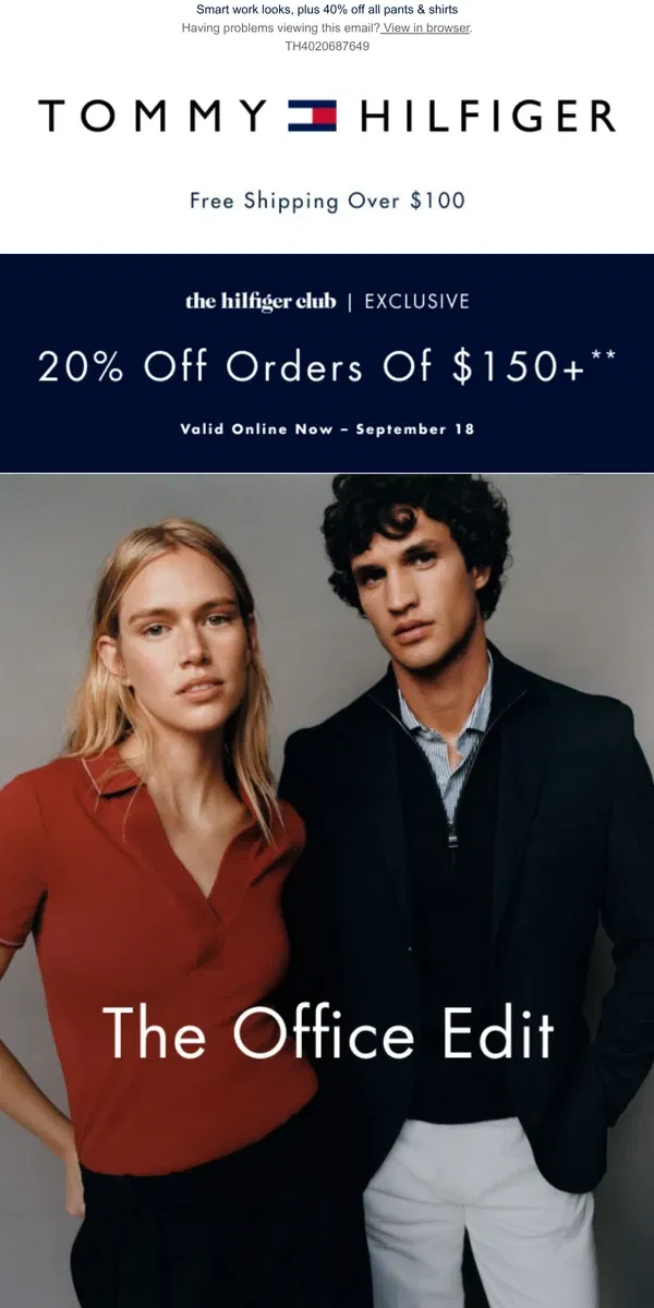 Email from Tommy Hilfiger. Starting today: Shop 20% off orders of $150+ (VIPs only!)