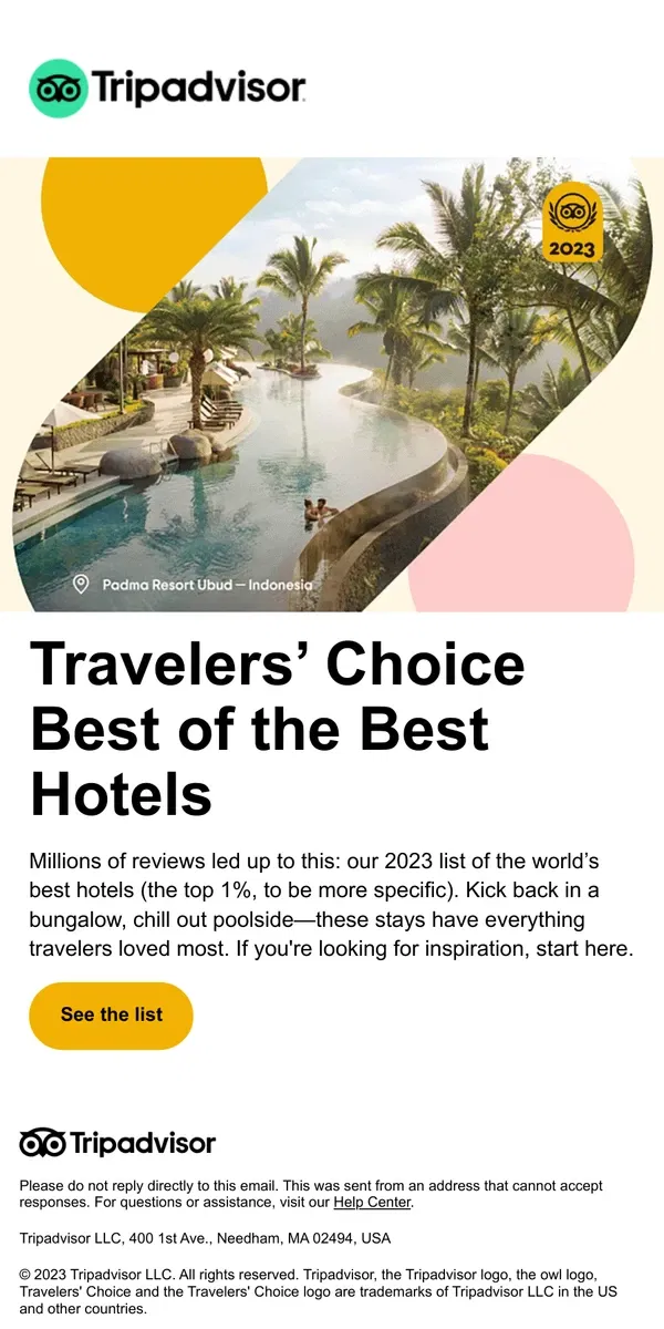 Email from Tripadvisor. Book the world’s best hotels for your trip