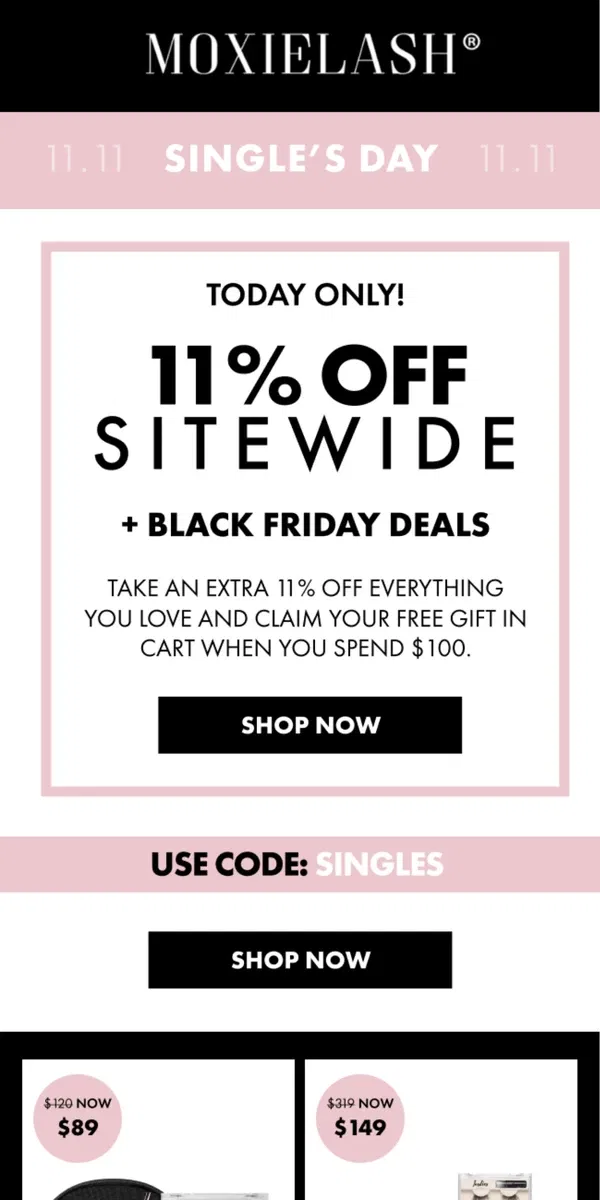 Email from MoxieLash. TODAY ONLY: 11% OFF Everything + FREE Gift! 💖