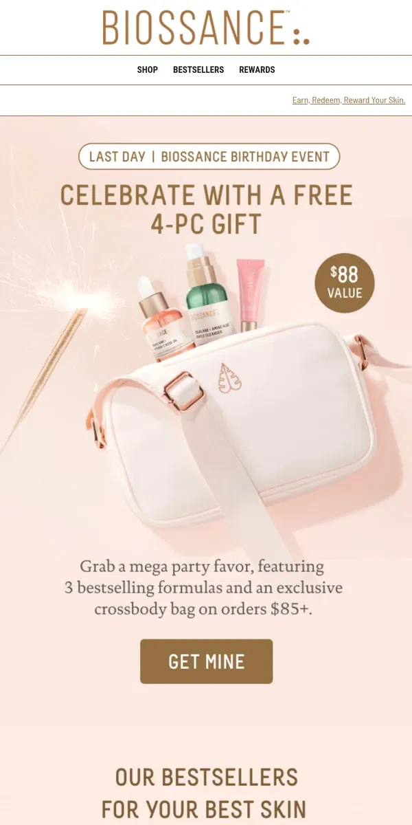 Email from Biossance. Ends tonight! FREE gift ($88 value) ✨