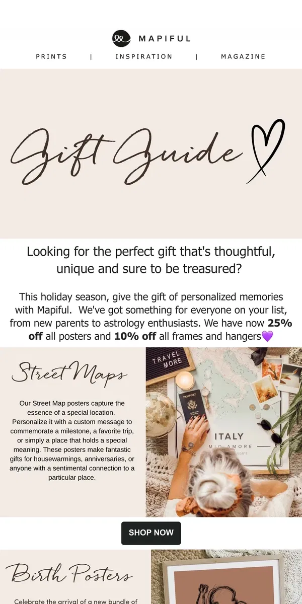 Email from Mapiful. Personalized Map Gifts they'll cherish forever at Mapiful💜