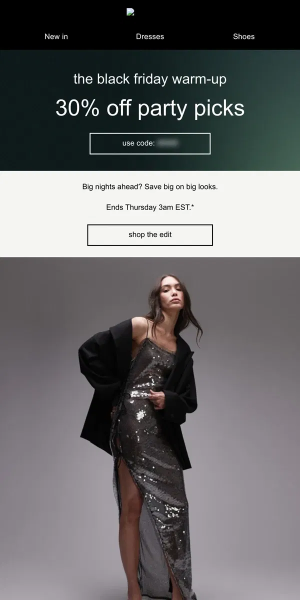 Email from ASOS. 30% off party picks!