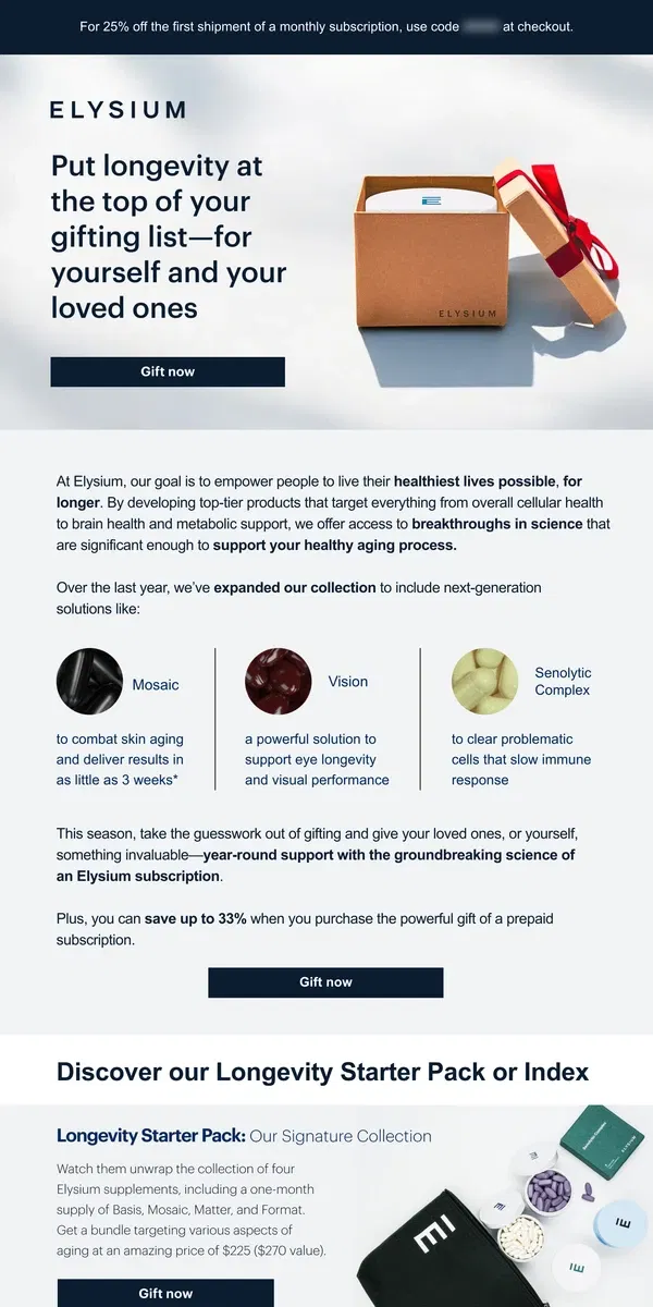 Email from Elysium Health. Start the holiday season with Elysium