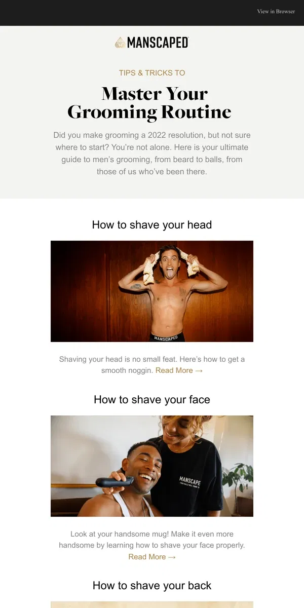 Email from MANSCAPED. The ultimate guide to body grooming