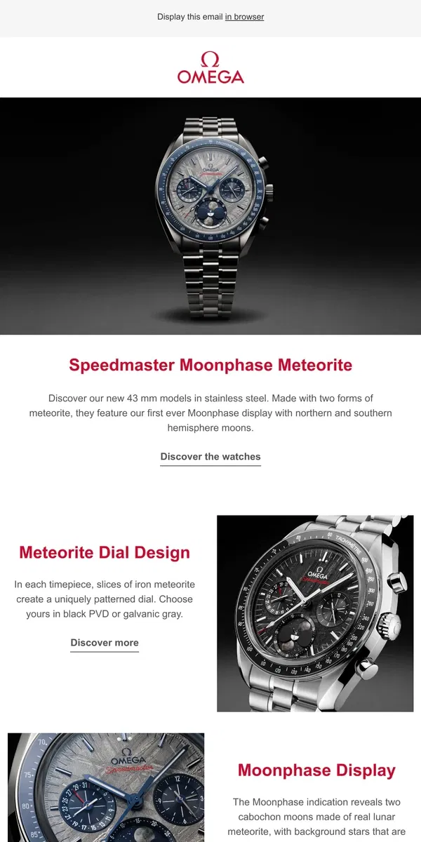 Email from OMEGA. The New Speedmaster Moonphase Meteorite