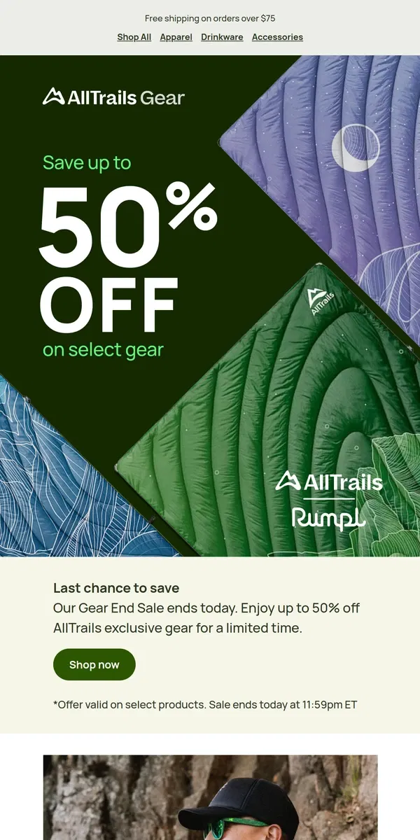 Email from AllTrails. Last chance to save up to 50% off