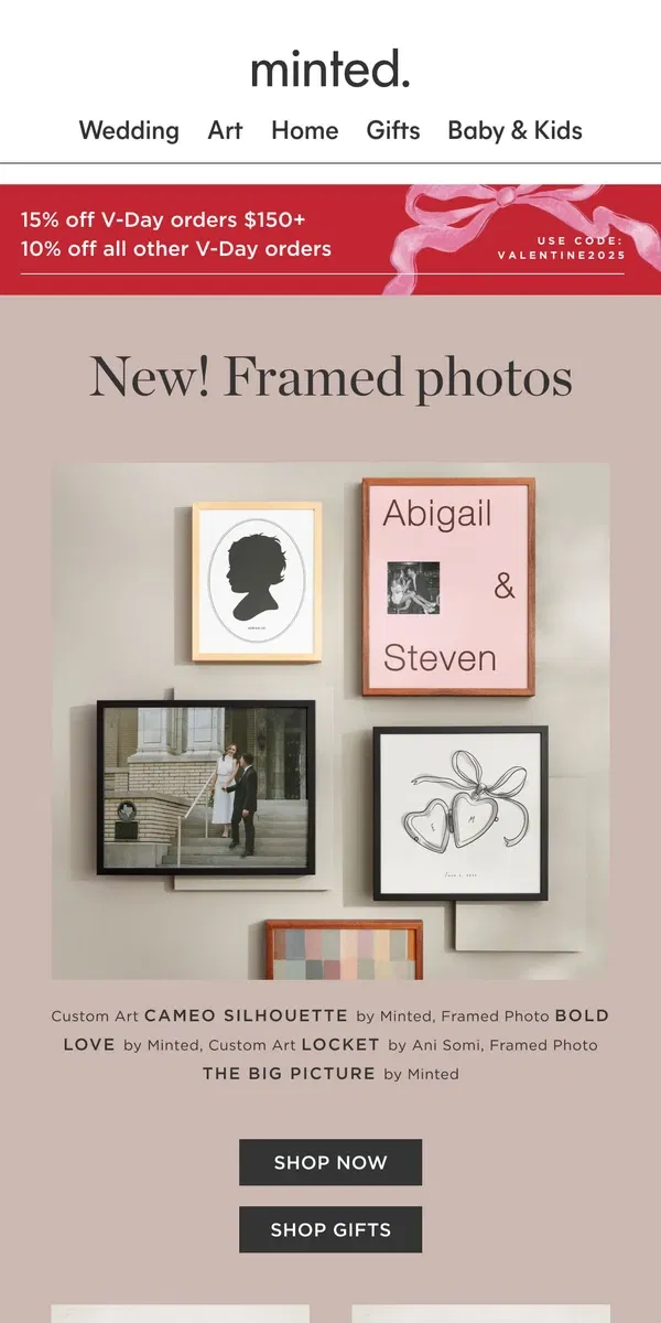 Email from Minted. New! Photo gifts