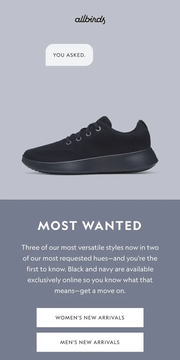 Email from Allbirds. You Asked. We Made Them.