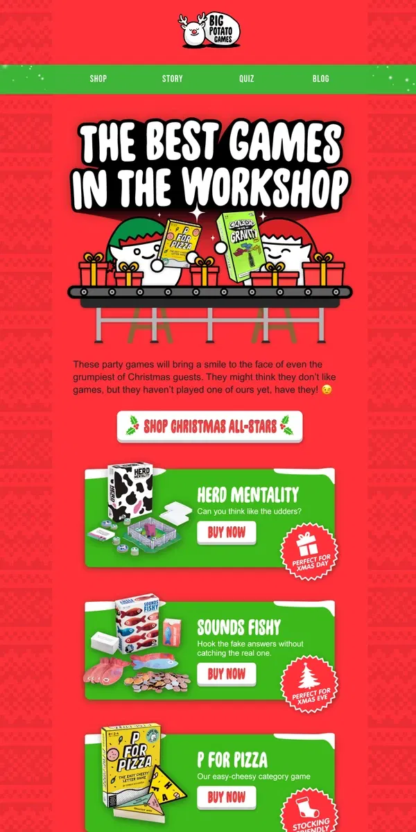 Email from Big Potato Games. Star games from Santa’s workshop