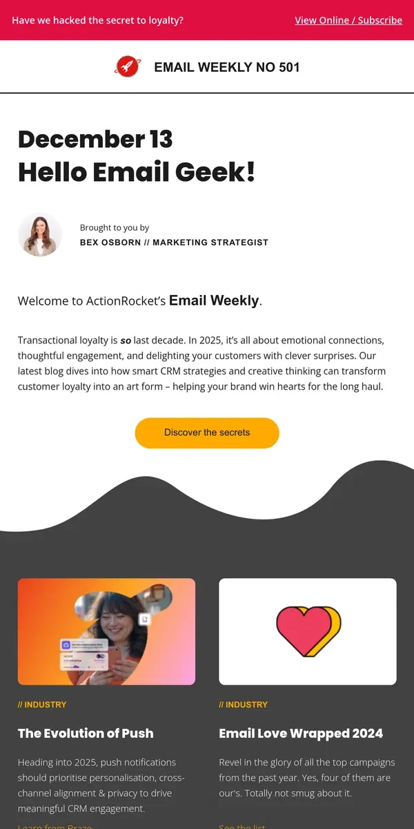 Email from ActionRocket. EmailWeekly #501: Winning hearts in 2025 ❤️