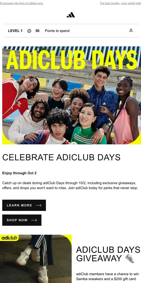 Email from Adidas. Don't miss adiClub Days