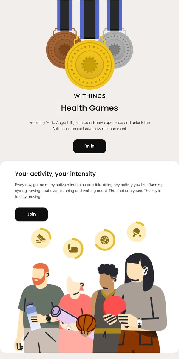 Email from Withings. Join an exclusive challenge and discover your Acti-score