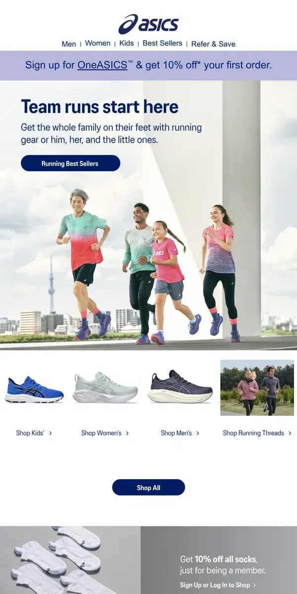 Email from ASICS. Bestsellers for the whole family