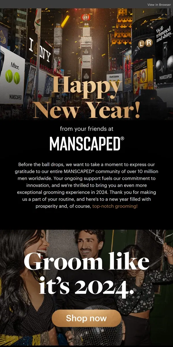 Email from MANSCAPED. Happy 2024!