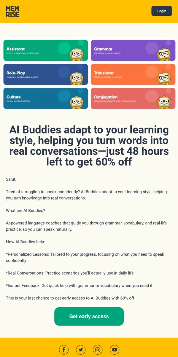 Email from Memrise. ⏰ Unlock early access to AI Buddies – personalized language bots