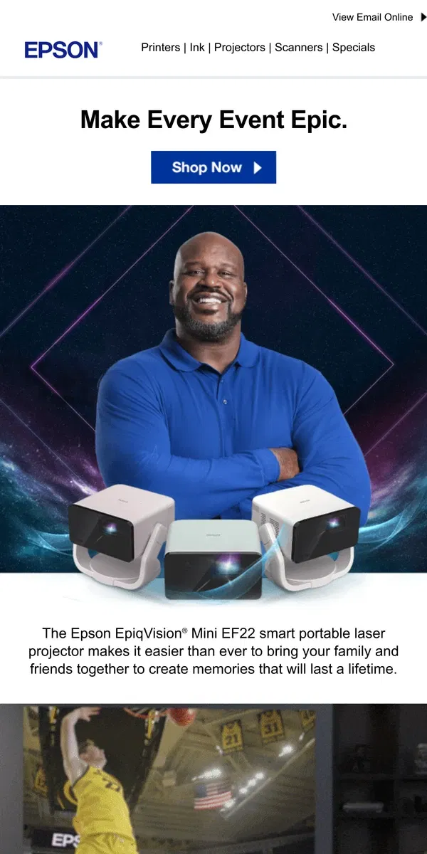 Email from Epson. New Epson EpiqVision Mini EF21 and EF22