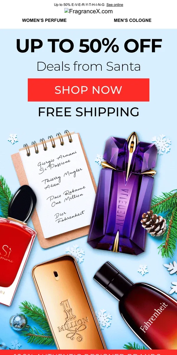 Email from FragranceX. A deal straight outa Santa's Workshop.