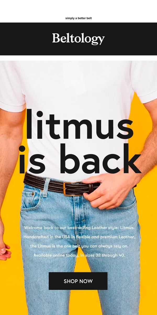 Email from Beltology. A classic style for the classy guy: Litmus is back