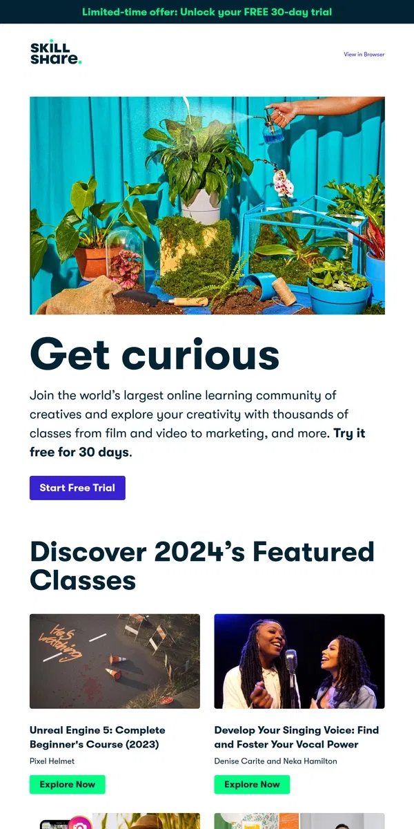 Email from Skillshare. It’s never too late to learn new skills