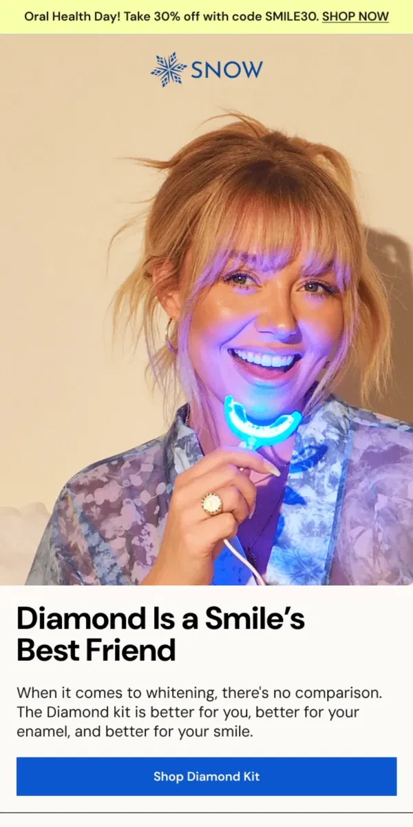 Email from Snow Teeth Whitening. The Diamond Kit is just built different 💎✨