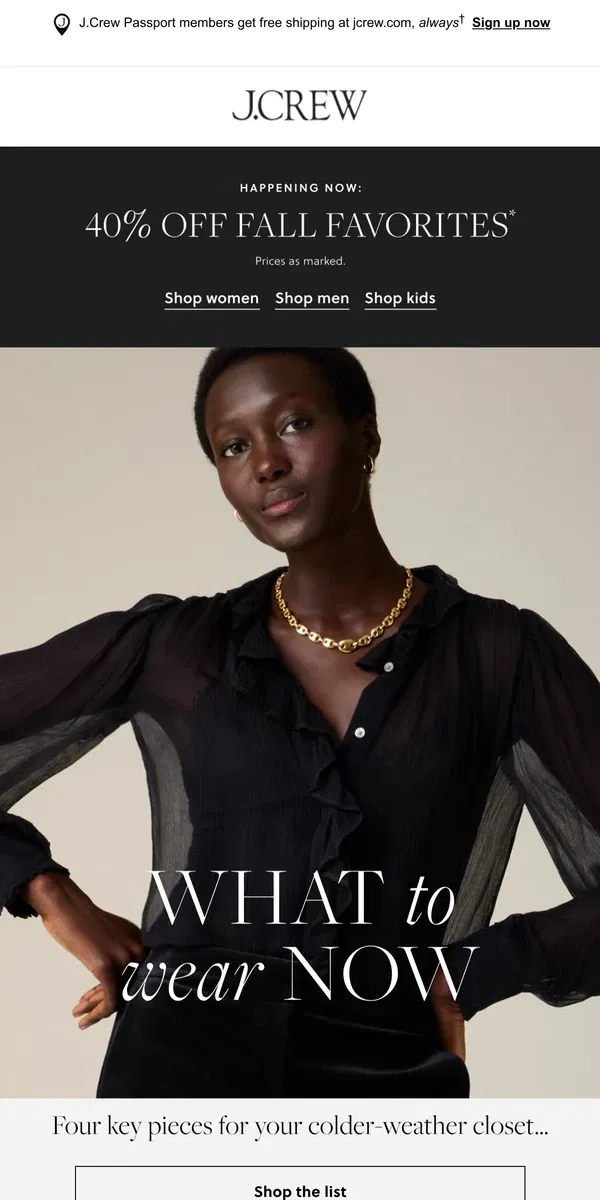 Email from J.Crew. New for November: velvet pants, Supersoft sweaters & more