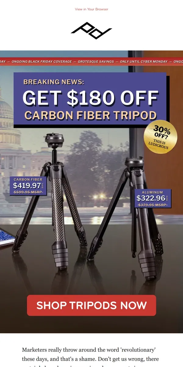 Email from Peak Design. Legs of 3? Deals for thee.