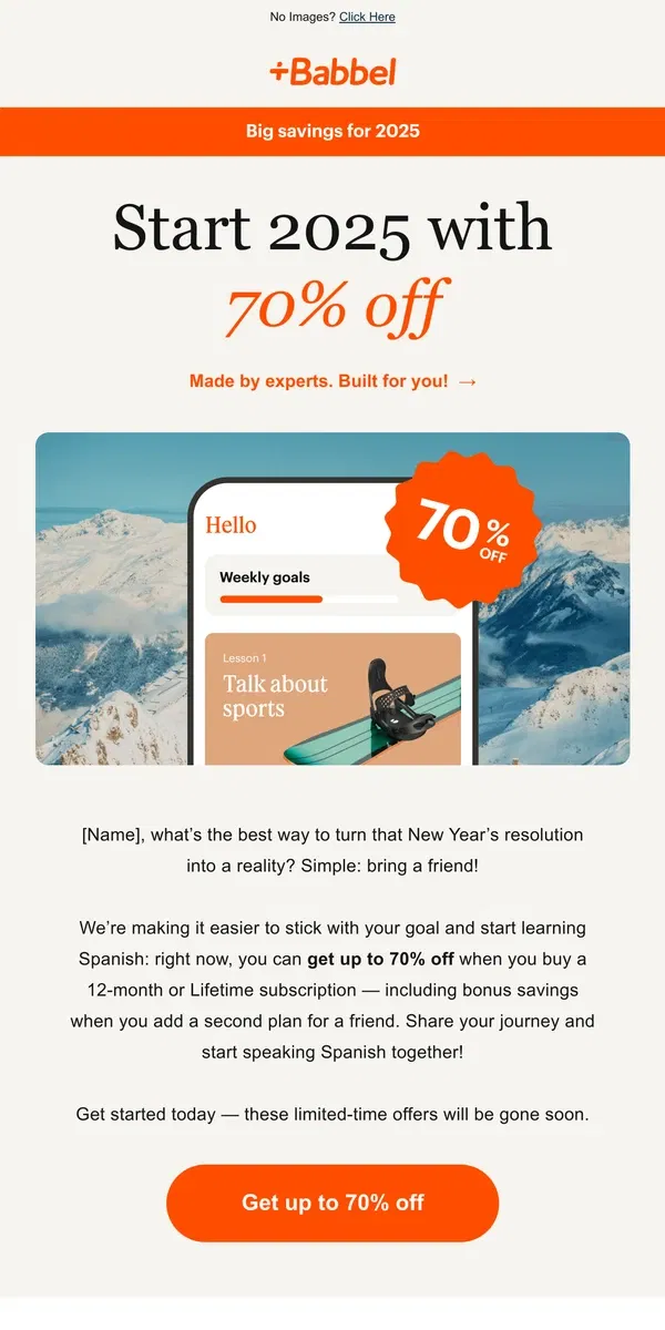 Email from Babbel. 70% off? Yes way!