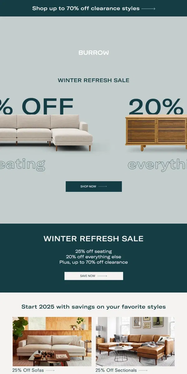 Email from Burrow. The Winter Refresh Sale is here