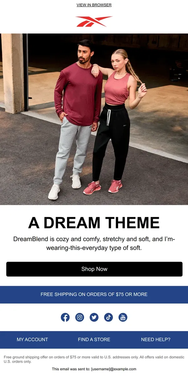 Email from Reebok. DreamBlend fabric is as the name suggests 😉