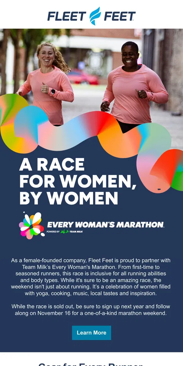 Email from Fleet Feet. Every Woman's Marathon is almost here!