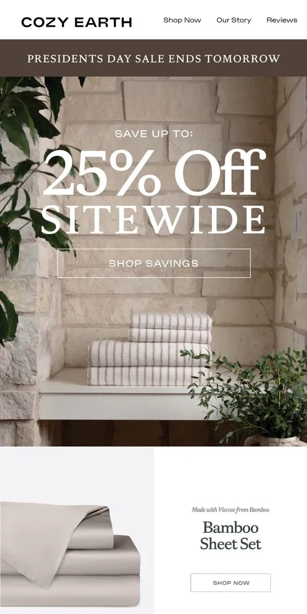 Email from Cozy Earth. Ending Soon: Up to 25% Off!