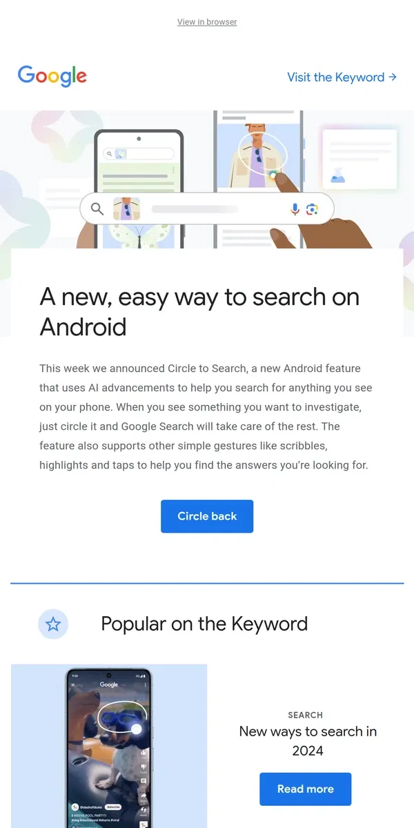 Email from Google. Introducing Circle to Search