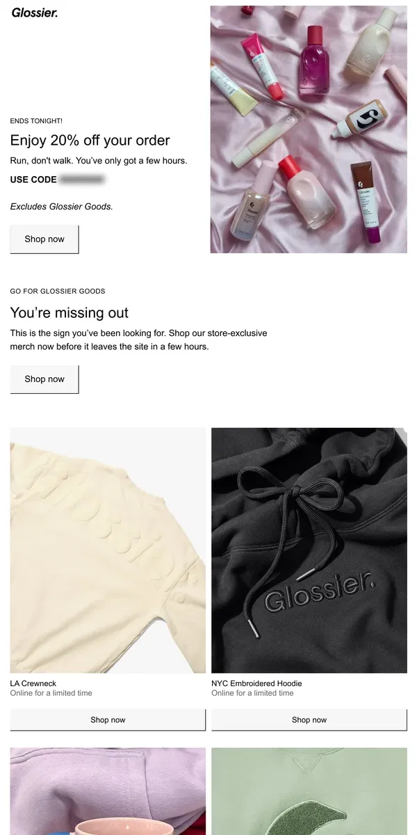 Email from Glossier. For your eyes only