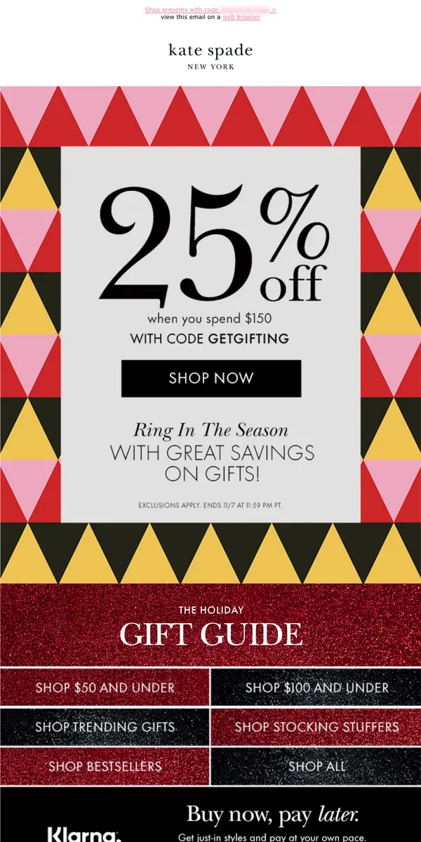 Email from Kate Spade. Wrapping up! 25% off ends tomorrow